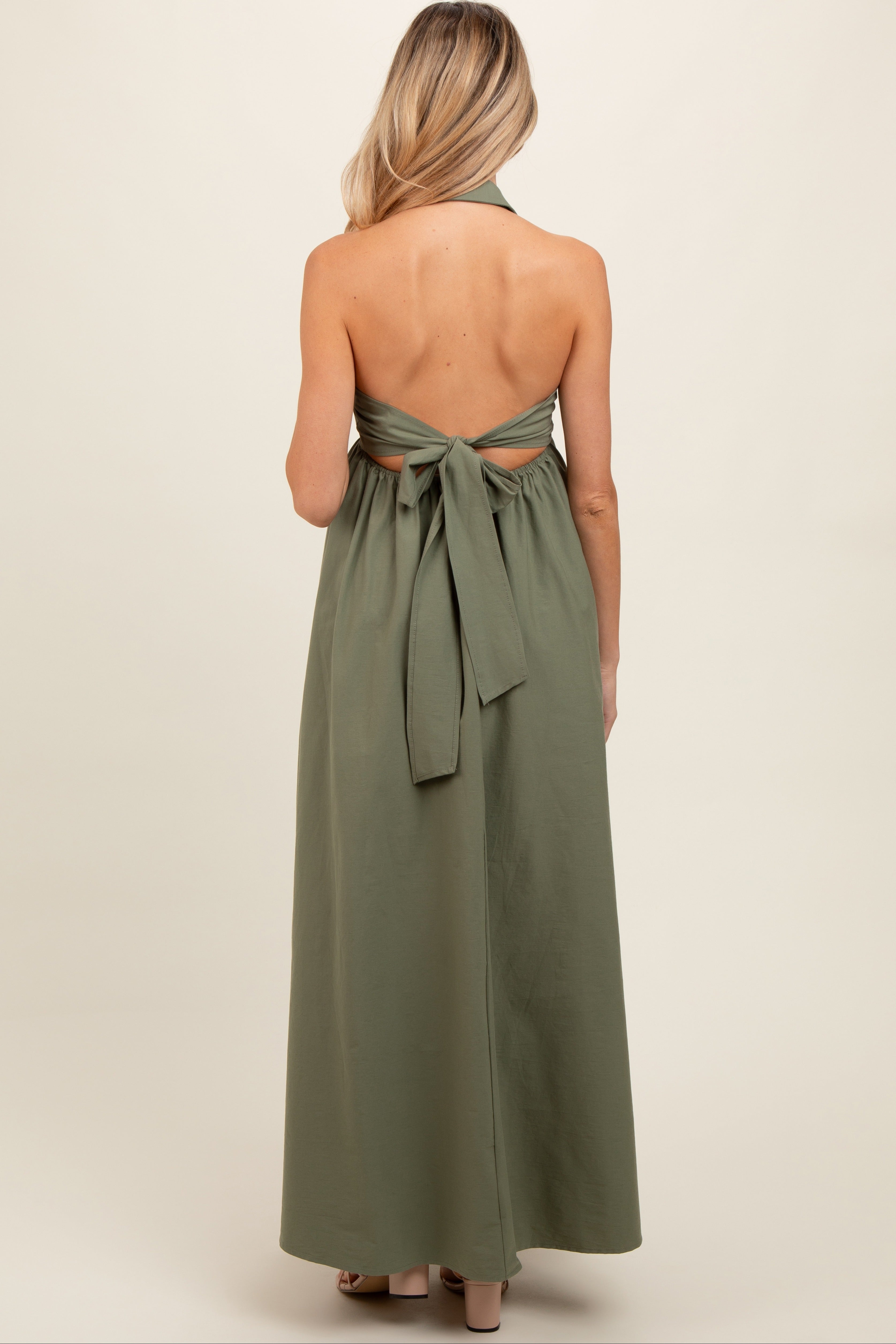 Umstandsmaxikleid mit Kragen, Neckholder und Rückenschnürung in Helloliv