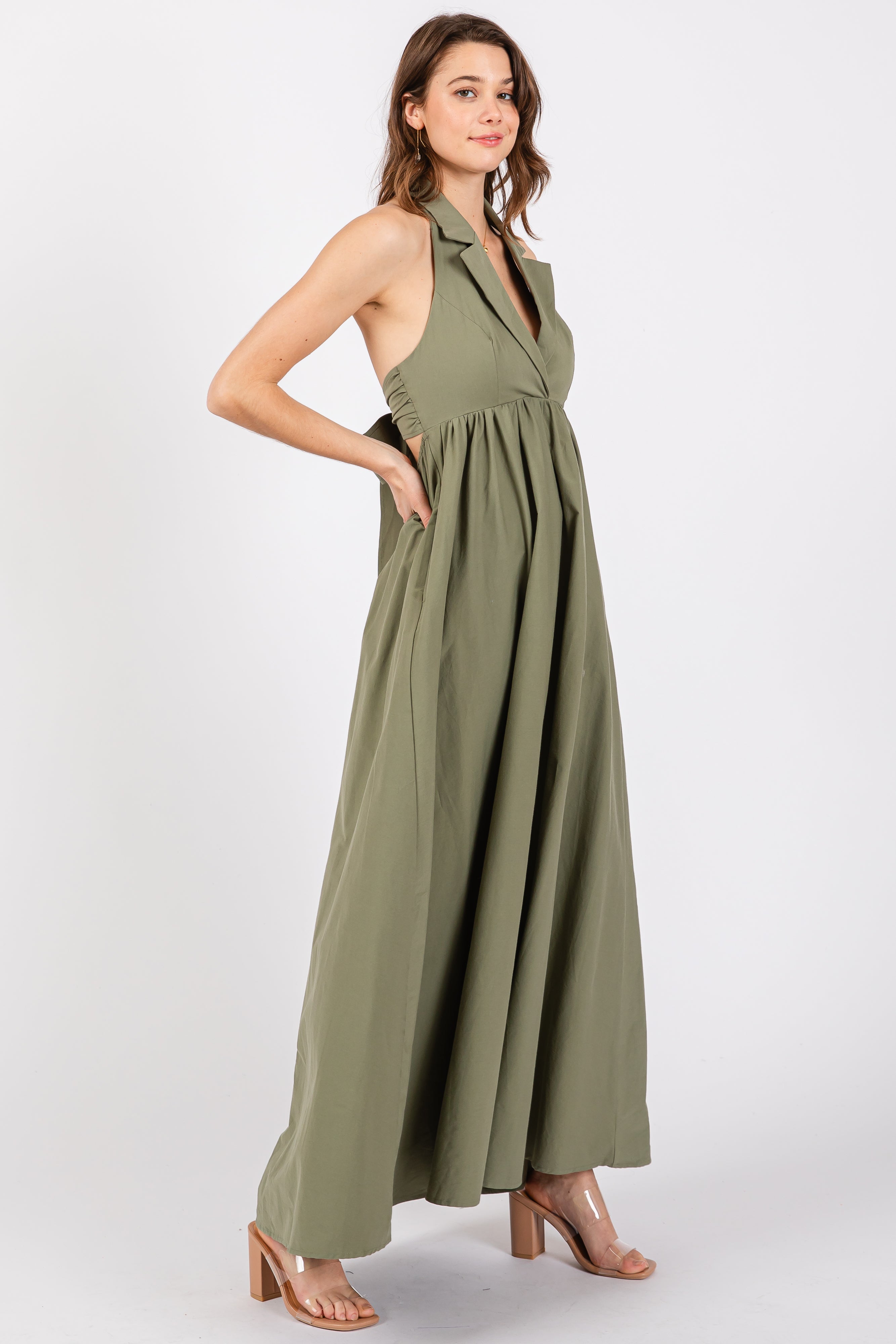 Umstandsmaxikleid mit Kragen, Neckholder und Rückenschnürung in Helloliv