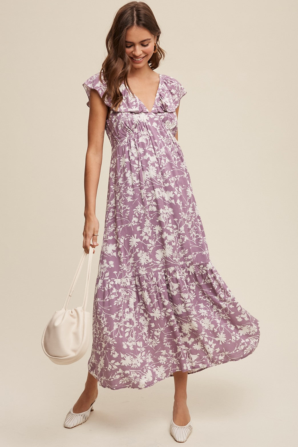 Umstands-Midikleid mit Blumenmuster und Rüschen