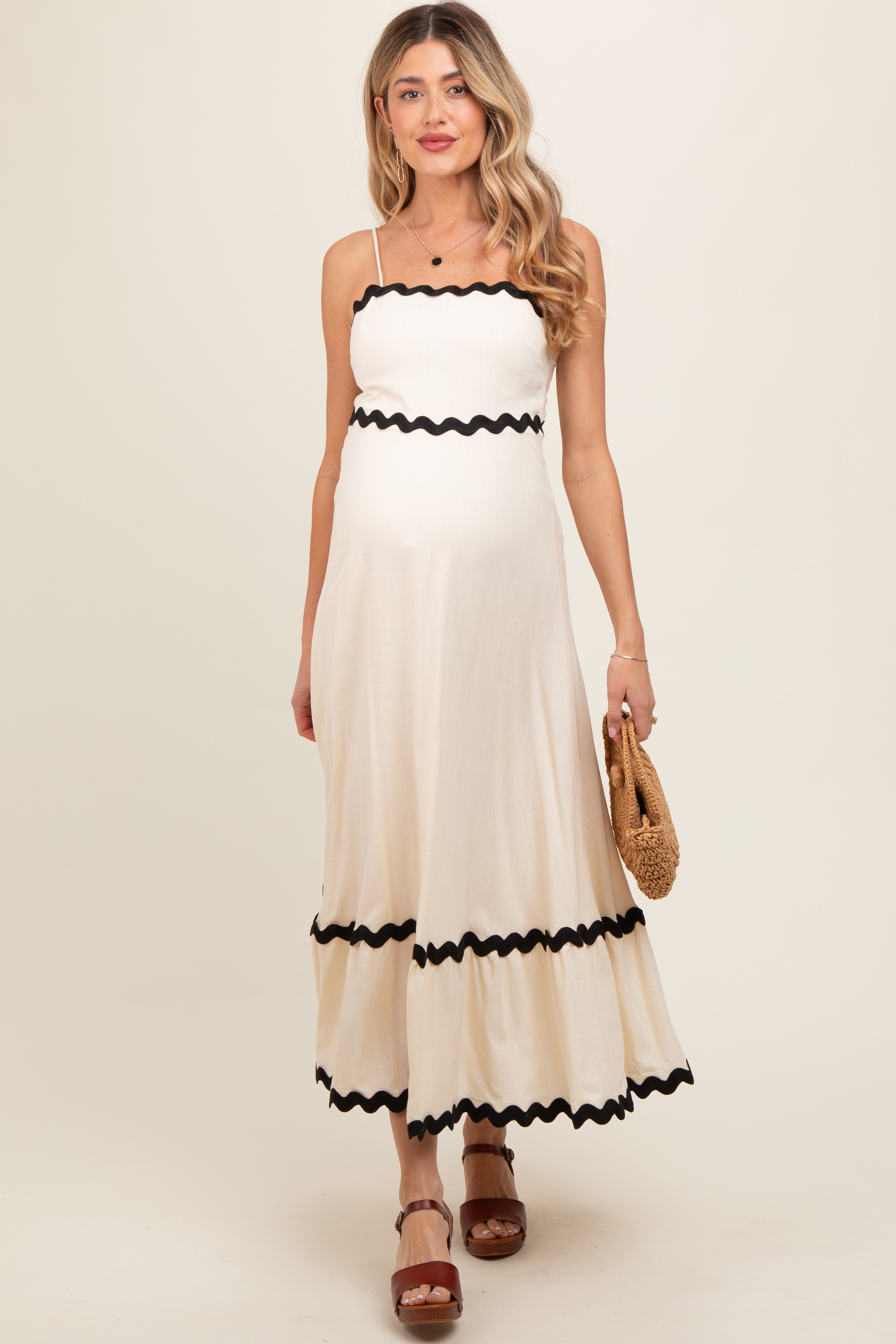 Umstands-Midikleid mit Colorblock-Besatz