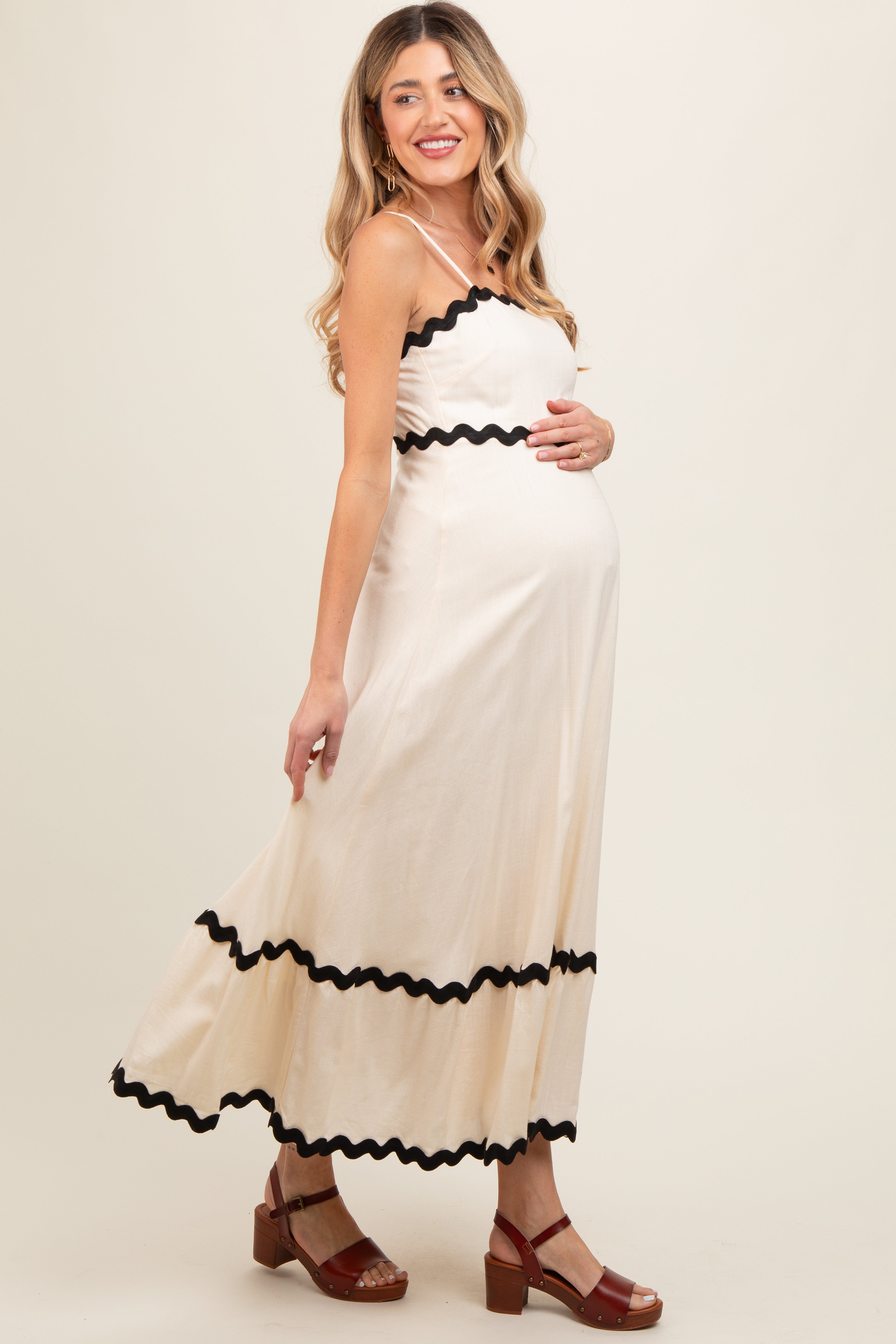 Umstands-Midikleid mit Colorblock-Besatz