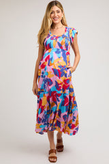 Mehrfarbiges Umstands-Midikleid mit Smok-Detail und Rüschen