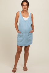 Umstands-Latzkleid aus Denim mit Seitentaschen in Blau
