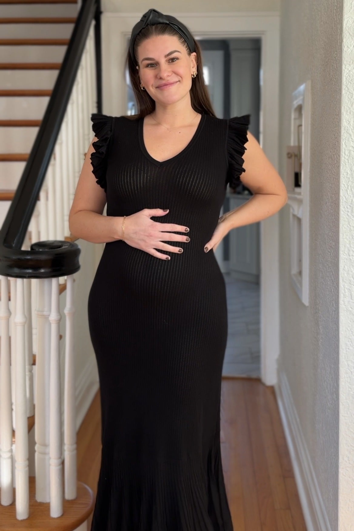 Umstands-Midikleid mit Volantärmeln und Meerjungfrauensaum
