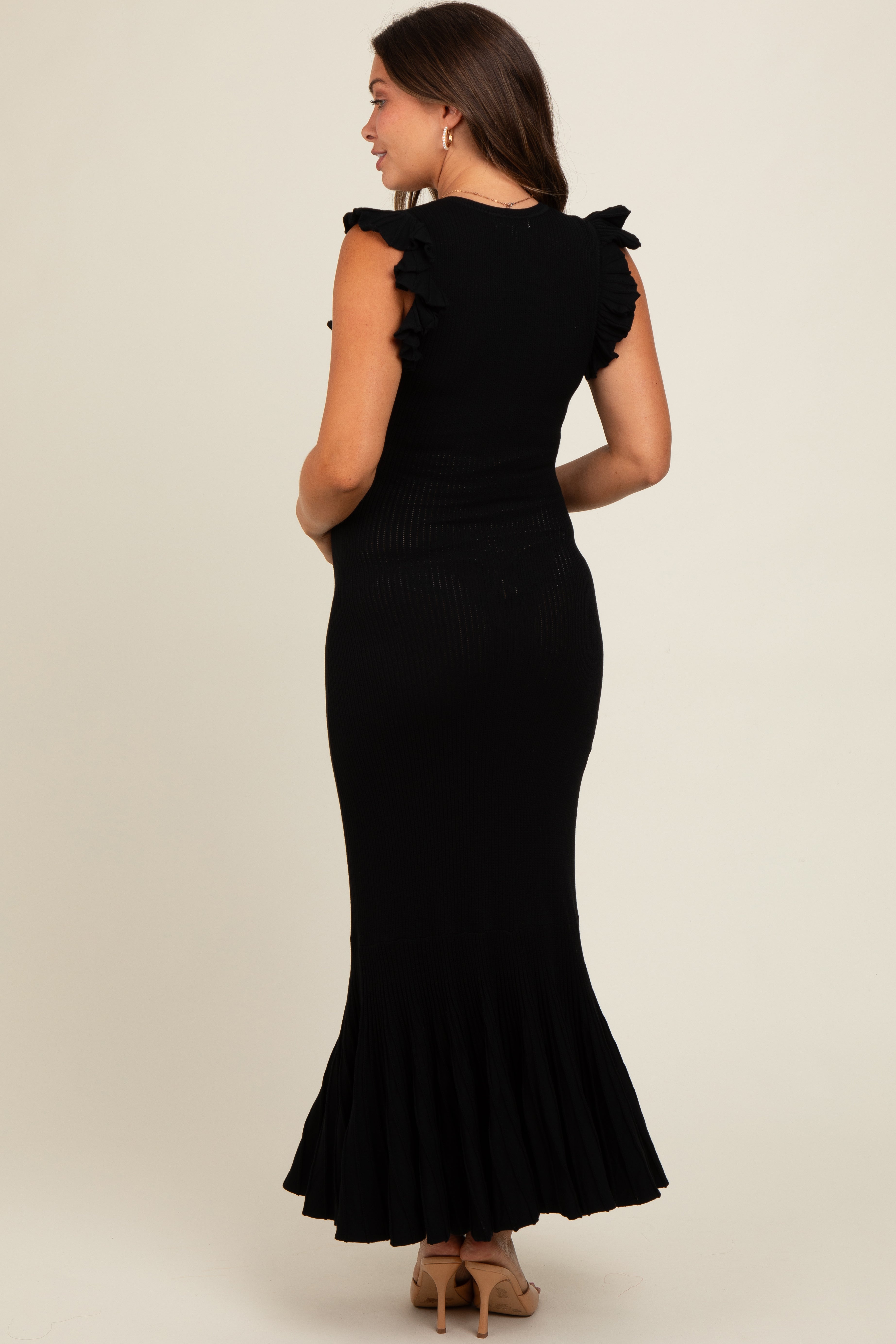 Umstands-Midikleid mit Volantärmeln und Meerjungfrauensaum
