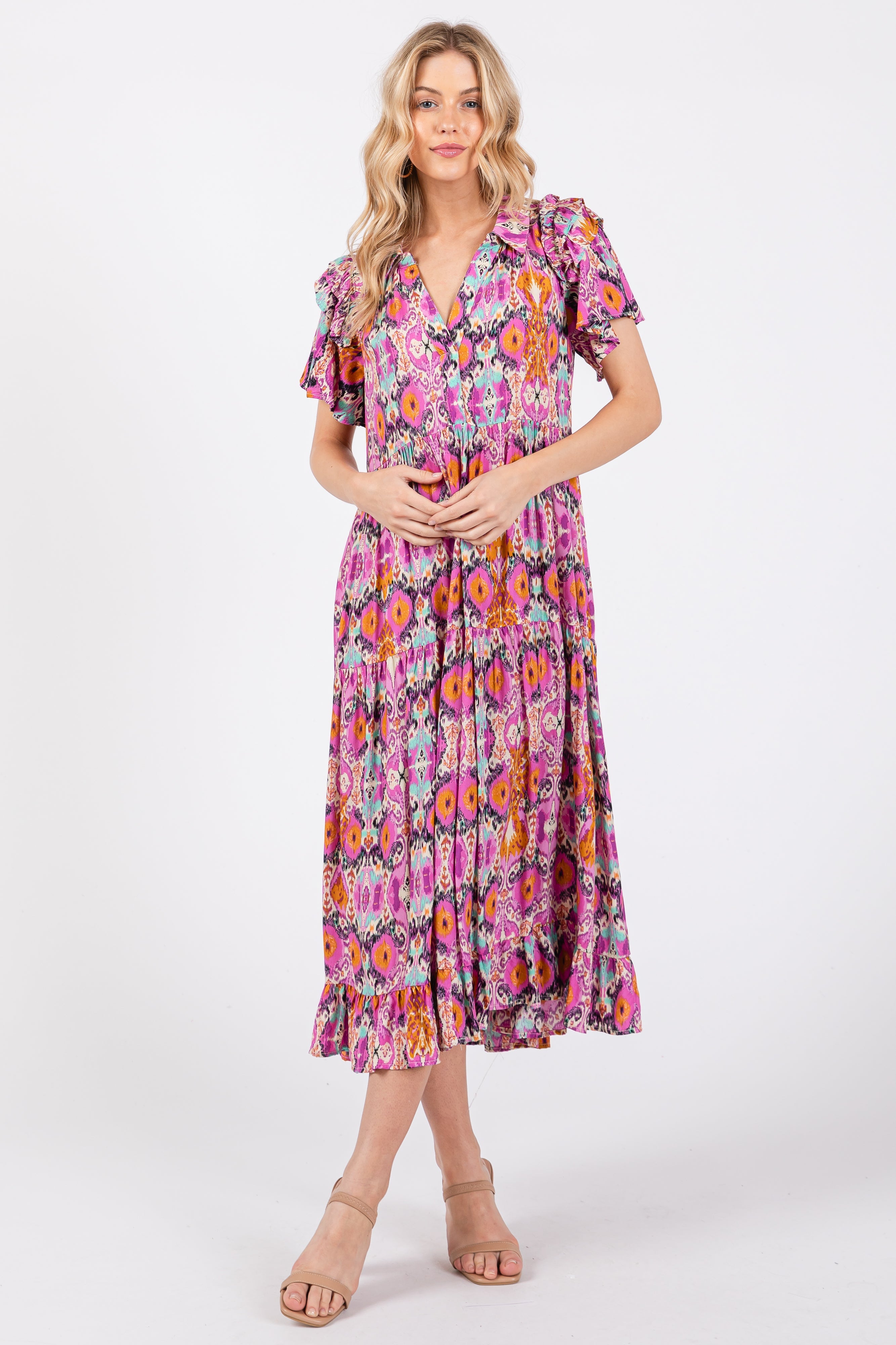 Umstands-Midikleid mit Muster und Rüschenakzent