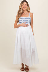 Umstands-Maxikleid mit Blumenstickerei und Schnürung am Rücken