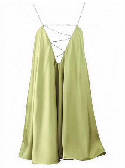 Abito Mini Donna | Bretelle a Catena Argentata & Scollo a V | Design Gioiello