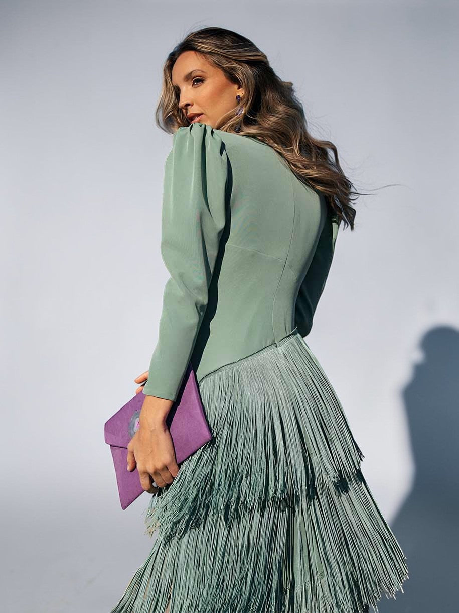 Abito elegante Donna | Frange a Strati & Vita Drappeggiata che Slancia