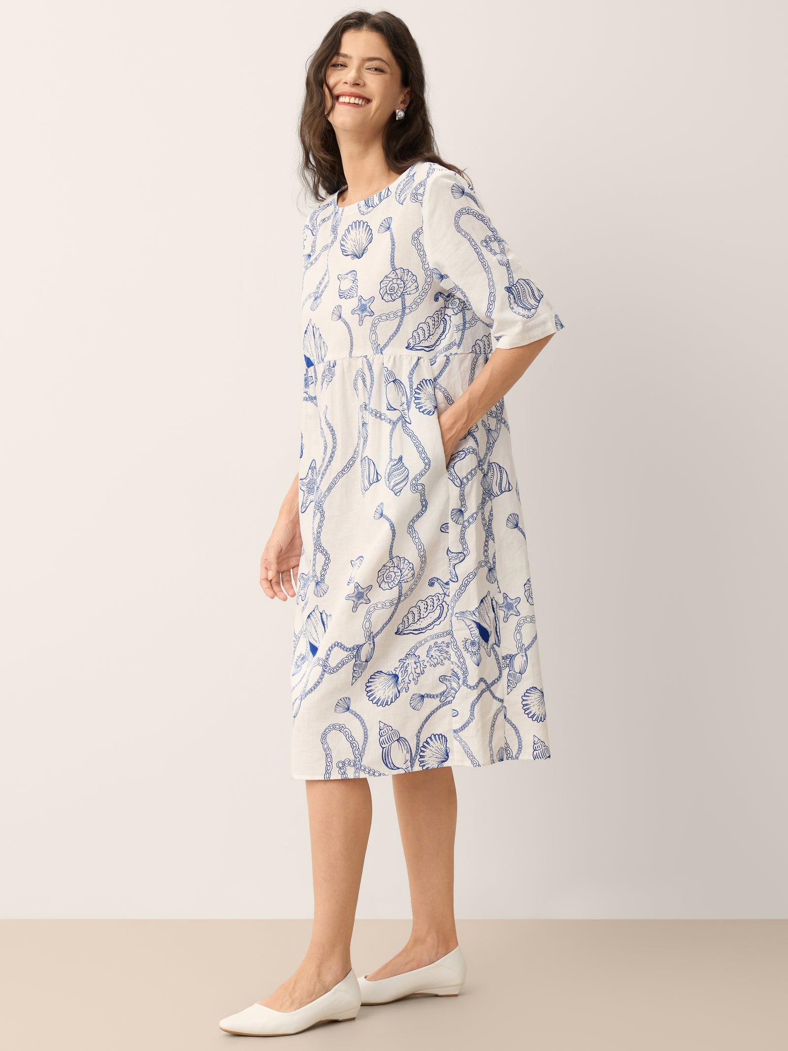 Linnen Midi-jurk met Print