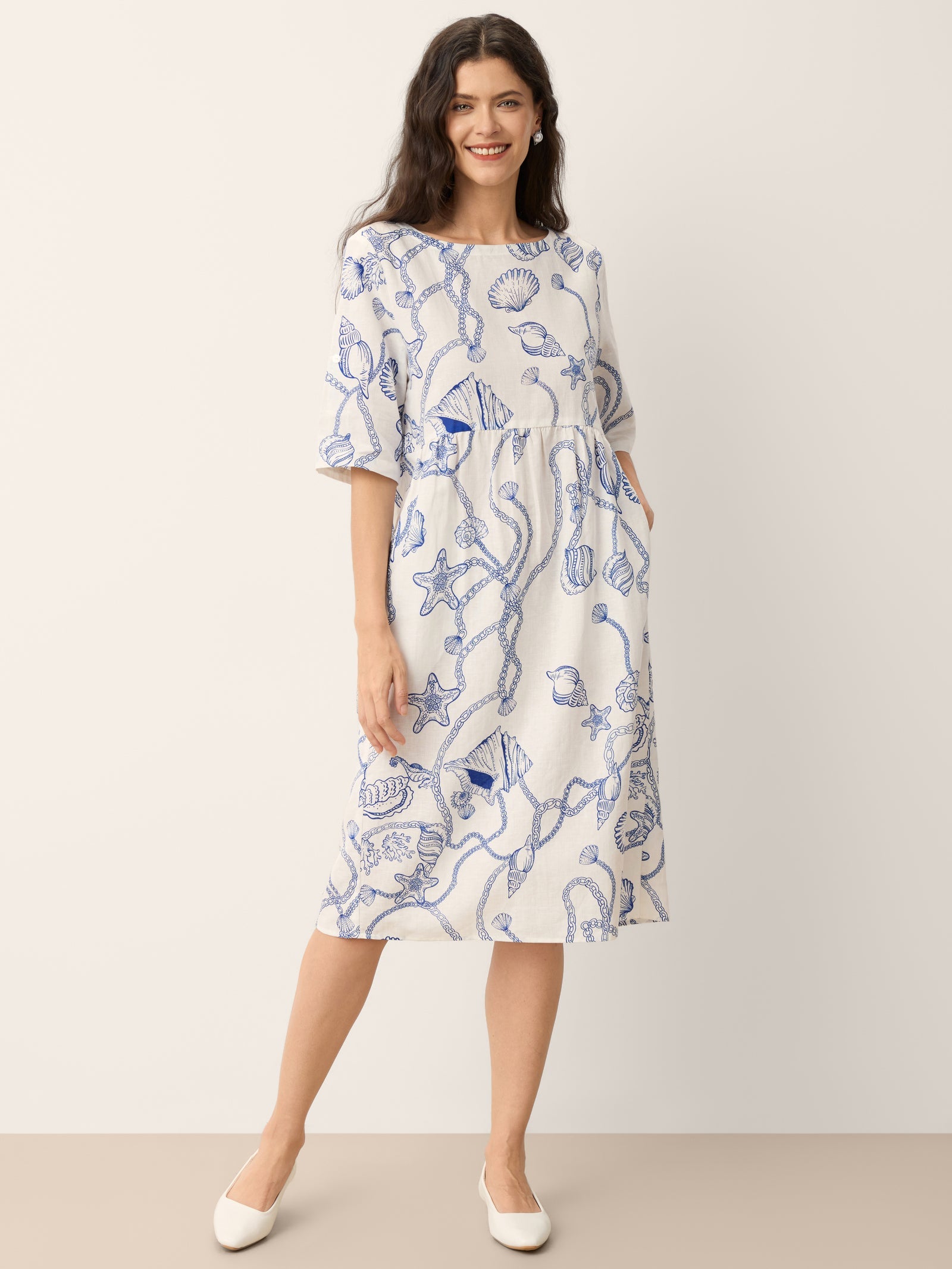Linnen Midi-jurk met Print