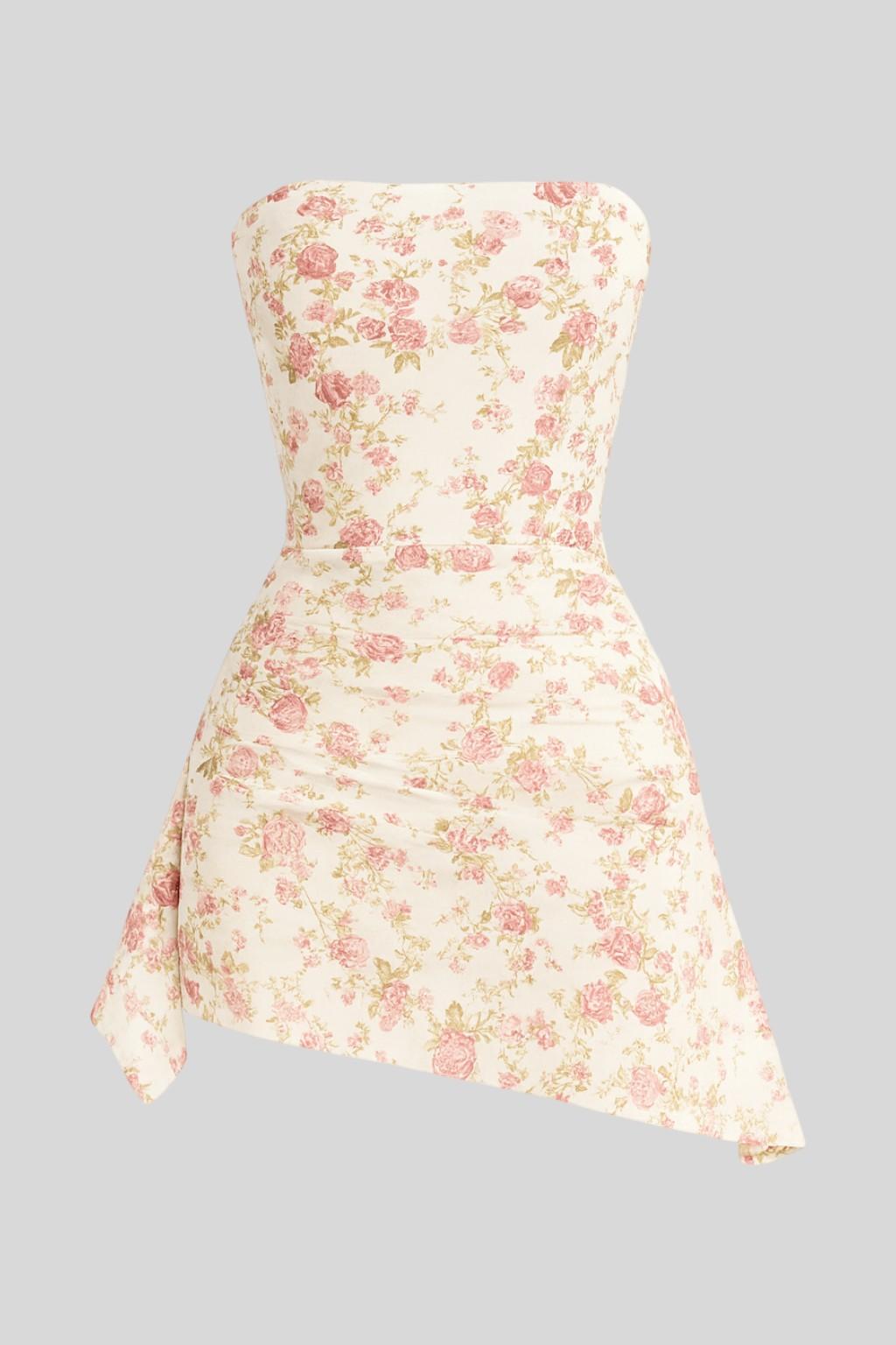 Mini Abito Donna | Corpetto a Fascia Floreale & Drappeggio Romantico