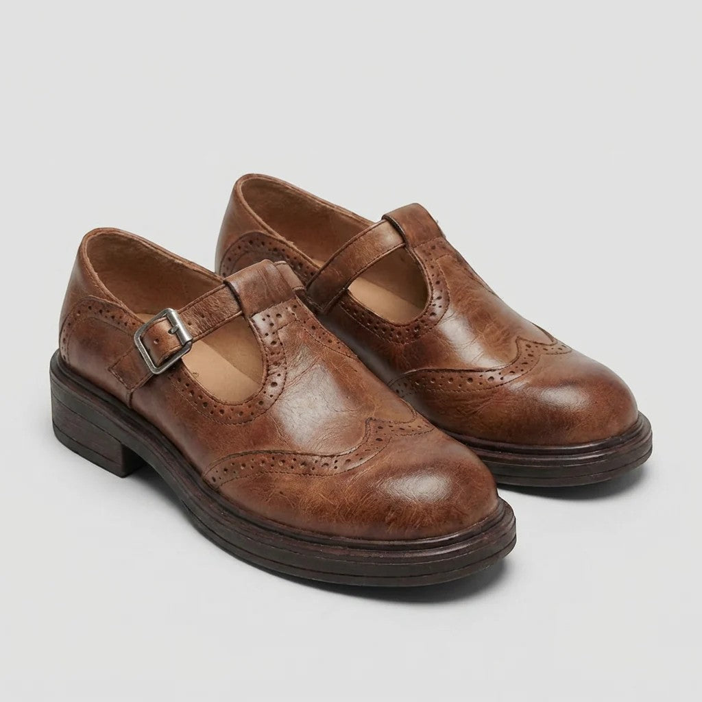 Komfort-Mokassins Damen Fara Alba aus Leder, klassische Slipper mit Schnalle