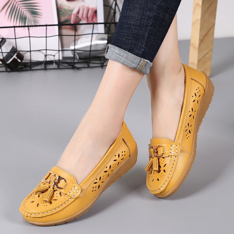 Damen Leder-Slipper mit flachem Absatz