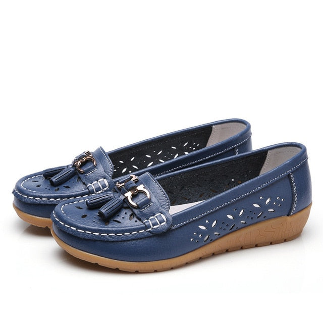 Damen Leder-Slipper mit flachem Absatz