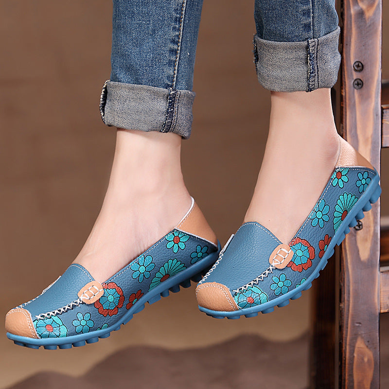 Bequeme Damen-Loafer mit Blütenmotiv